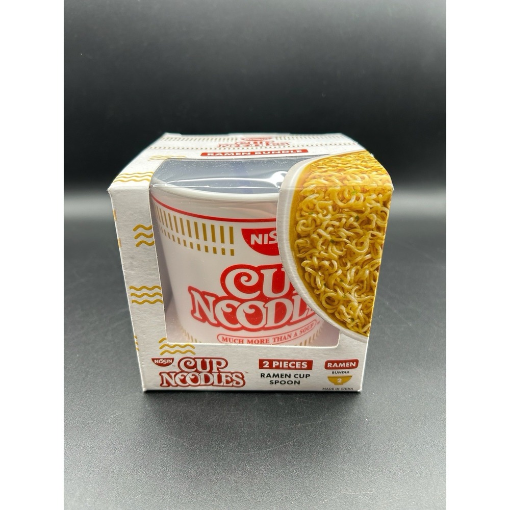 NISSIN CUP NOODLES 2 Piece Bundle Set Includes Plastic Bowl & Soup Spoon